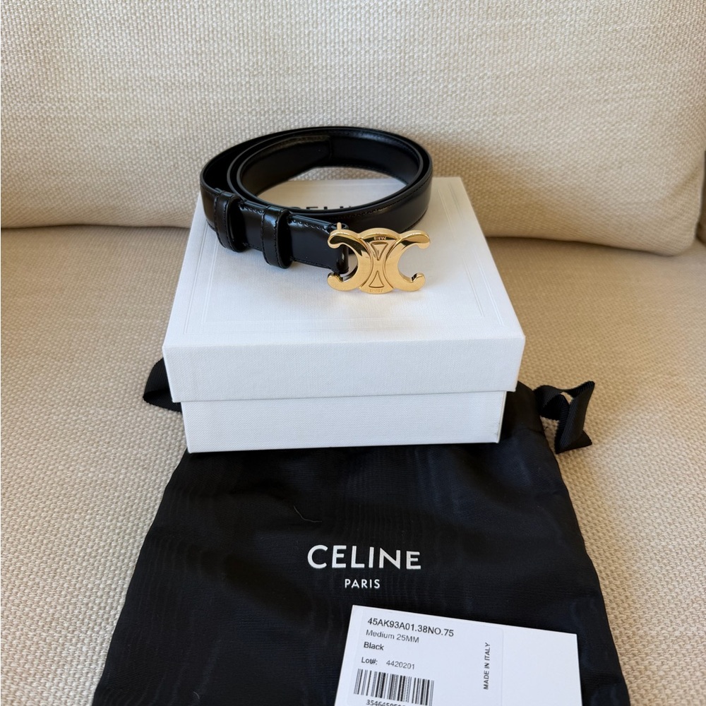 Celine Black Leather Belt with Gold Triomphe Buckle - Picture 5 of 5